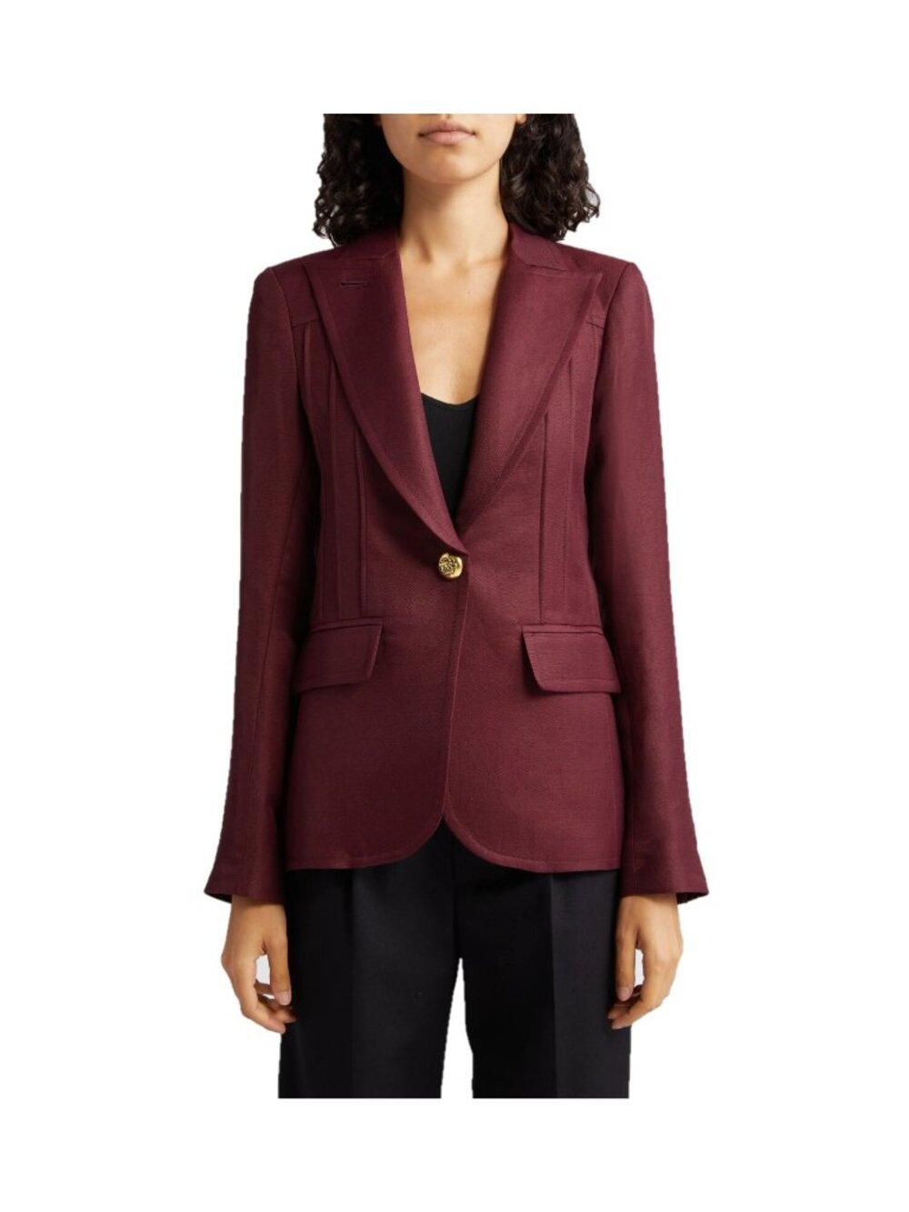 Smythe Women's Pintuck Linen Blend Blazer Jacket in Plum Size 6